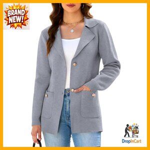 Sweater Blazer Cardigan Button Front Lapel Suit Jacket Long Sleeve Pockets